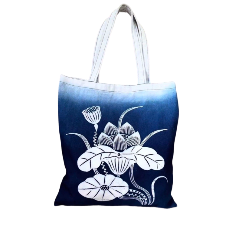 Handmade Wax-Dyed Tote Bag（Lotus）